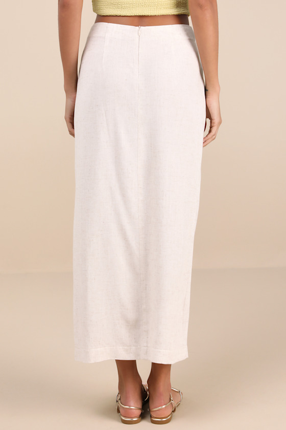 Lulus Sibilla Light Beige Cutout Faux-wrap Midi Skirt In Multi