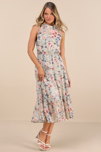 In My Dreams Sage Floral Print Midi Dress 1