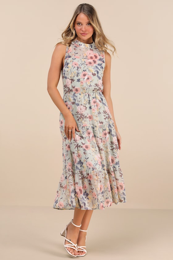 In My Dreams Sage Floral Print Midi Dress 1