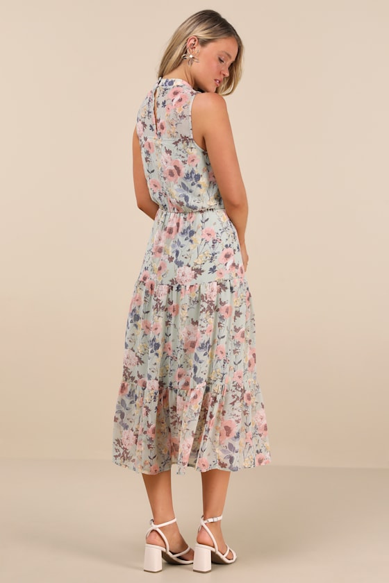 Lulus In My Dreams Sage Floral Print Midi Dress