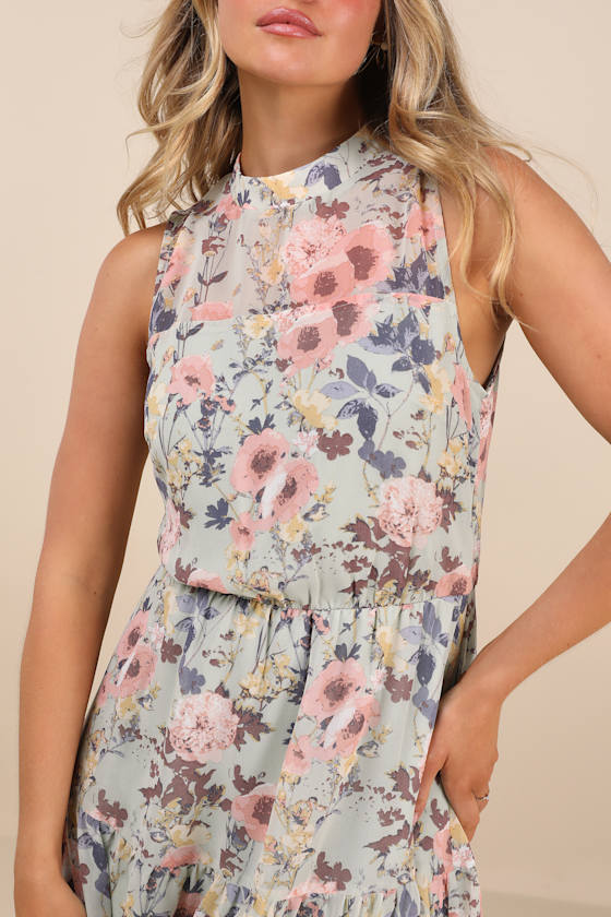 Lulus In My Dreams Sage Floral Print Midi Dress
