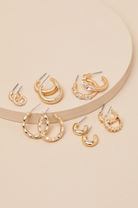 Makana Gold Textured Rhinestone Six-Piece Hoop Earring Set 2
