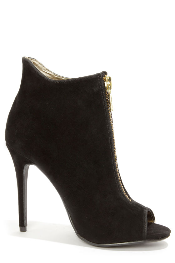 Cute Black Shoes - High Heel Boots - Peep Toe Booties - $39.00