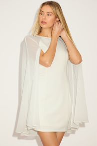Captivating Drama White Cape Sleeve Mini Dress 1