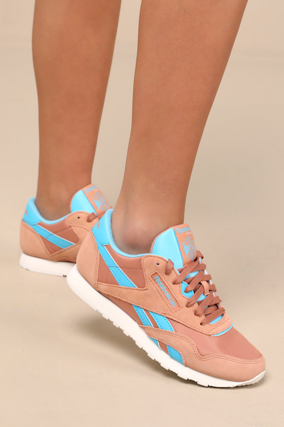 Reebok Classic Nylon Clay And Blue Suede Leather Sneakers