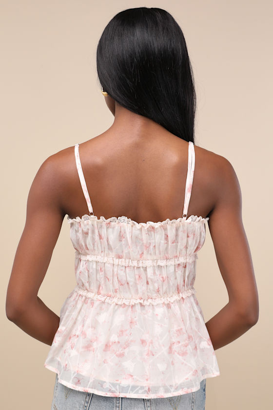 Lulus Mariasole Light Pink Floral Lace Tie-front Cami Top In Light Pink