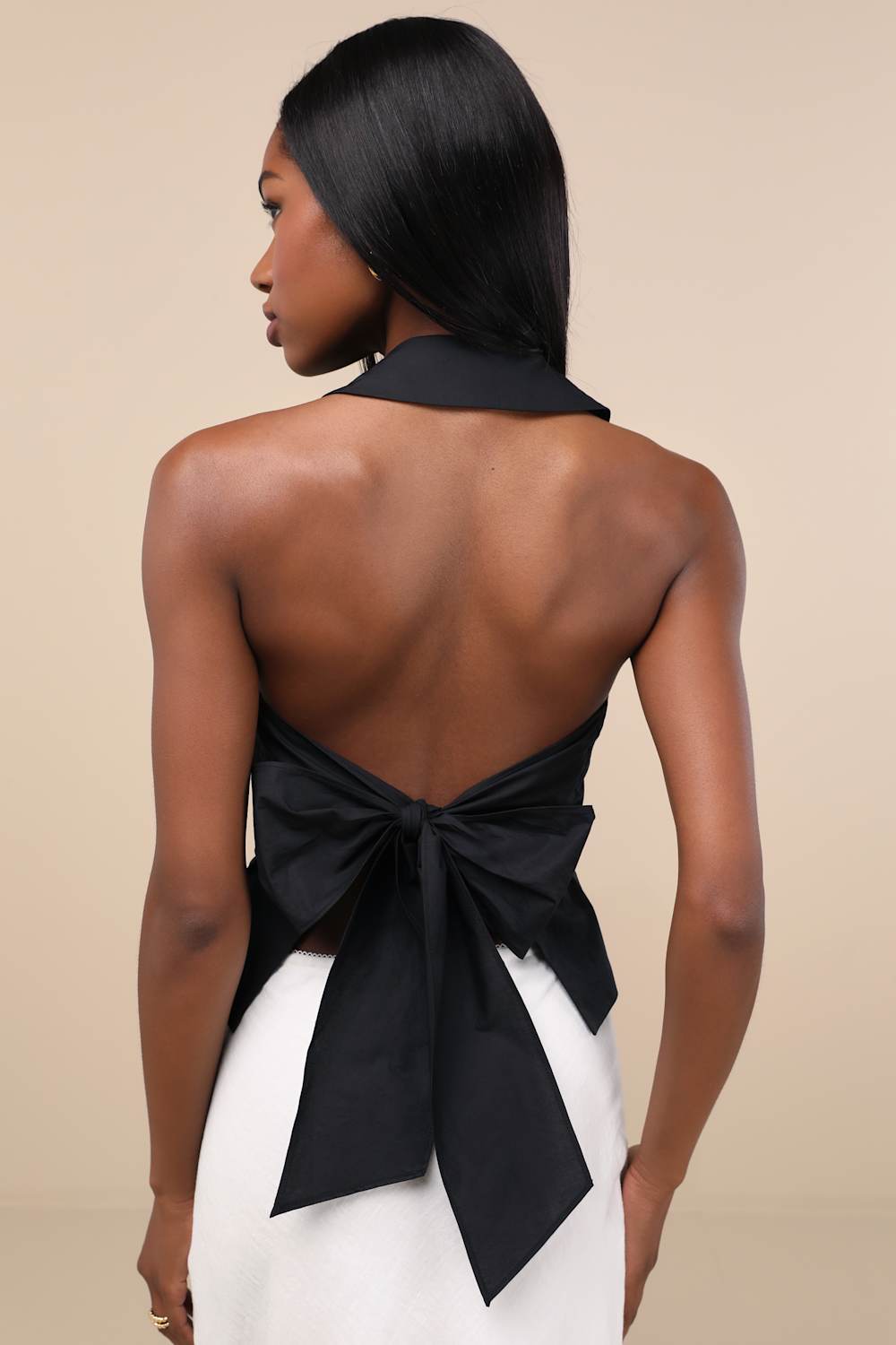 Giosetta Black Button-Front Halter Top