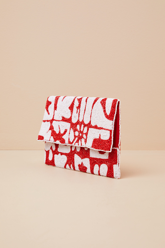 LULUS TEOFILA RED ABSTRACT BEADED CLUTCH