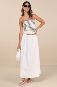 Varinia White Poplin A-Line Maxi Skirt 1