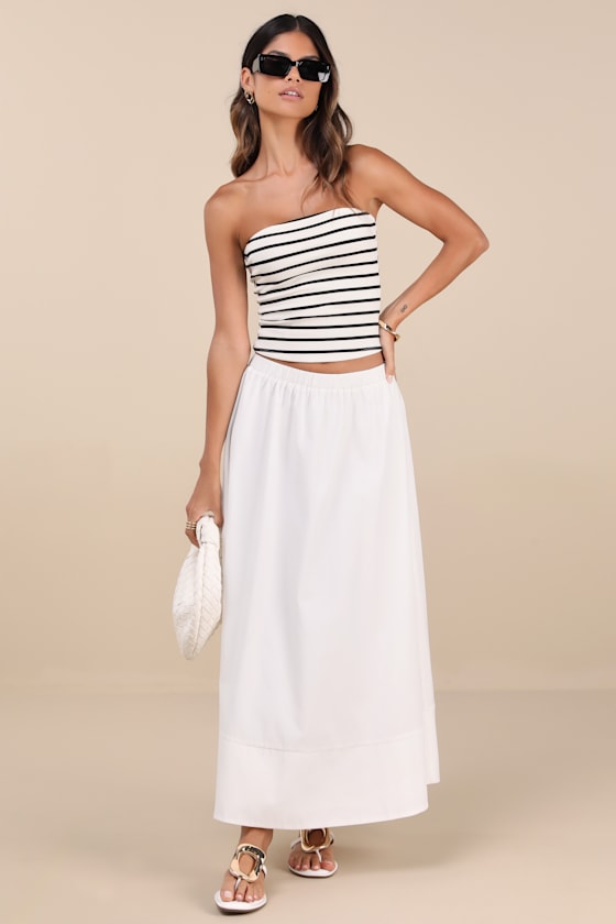 Varinia White Poplin A-Line Maxi Skirt 1