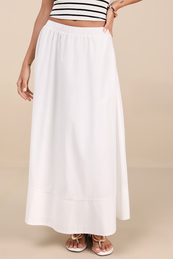 Varinia White Poplin A-Line Maxi Skirt 2