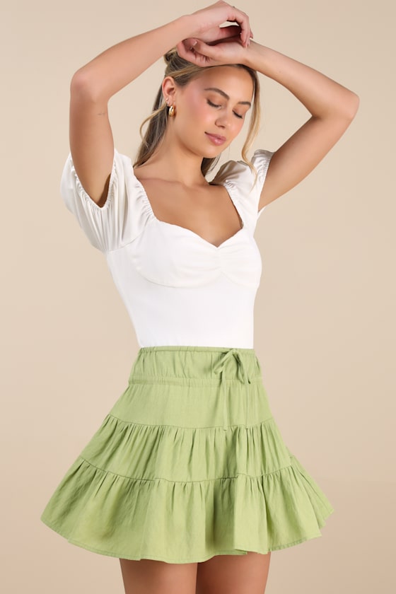 Lulus Modica Lime Tiered Drawstring Mini Skirt