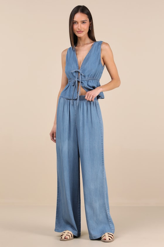 Maldwyn Blue Chambray High-Rise Wide-Leg Pants 2