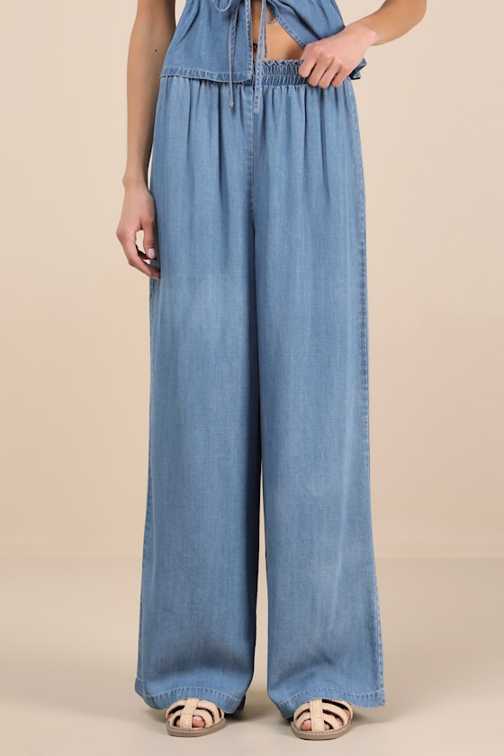 Lulus Maldwyn Blue Chambray High-rise Wide-leg Pants
