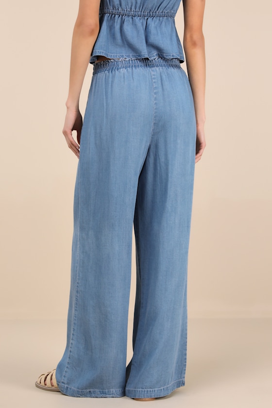 Lulus Maldwyn Blue Chambray High-rise Wide-leg Pants