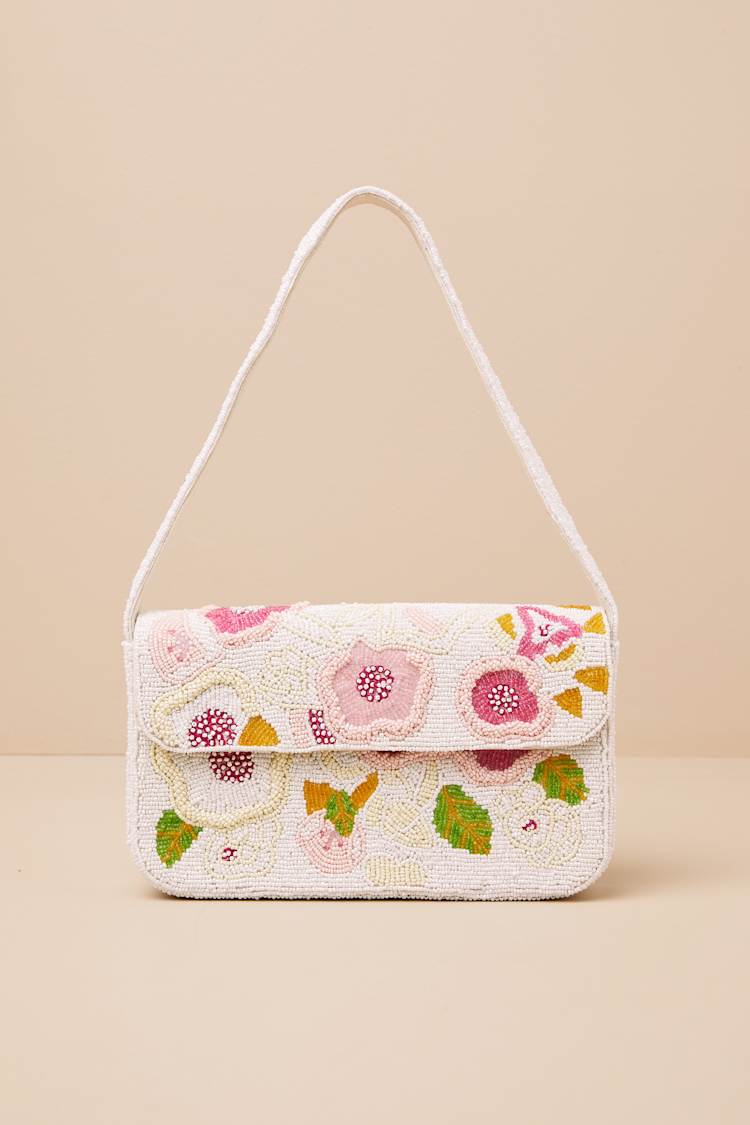 Laurencia White Beaded Floral Shoulder Bag