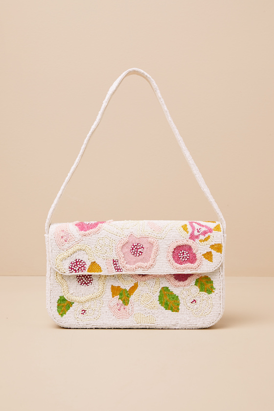 Laurencia White Beaded Floral Shoulder Bag 2