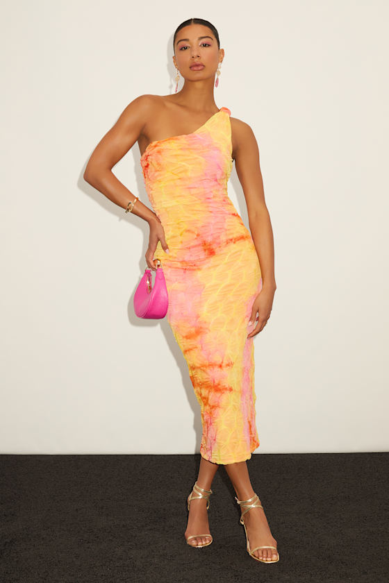 Donica Yellow Multi Tie-Dye One-Shoulder Midi Dress 6