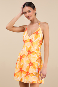 Prue Orange Floral Halter Mini Dress 2