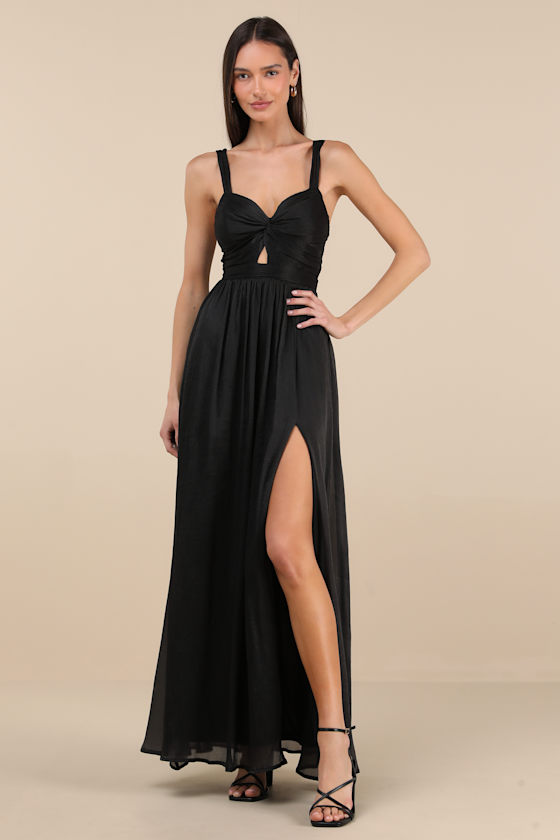 Lulus Leyton Black Crinkle Knotted Backless Maxi Dress