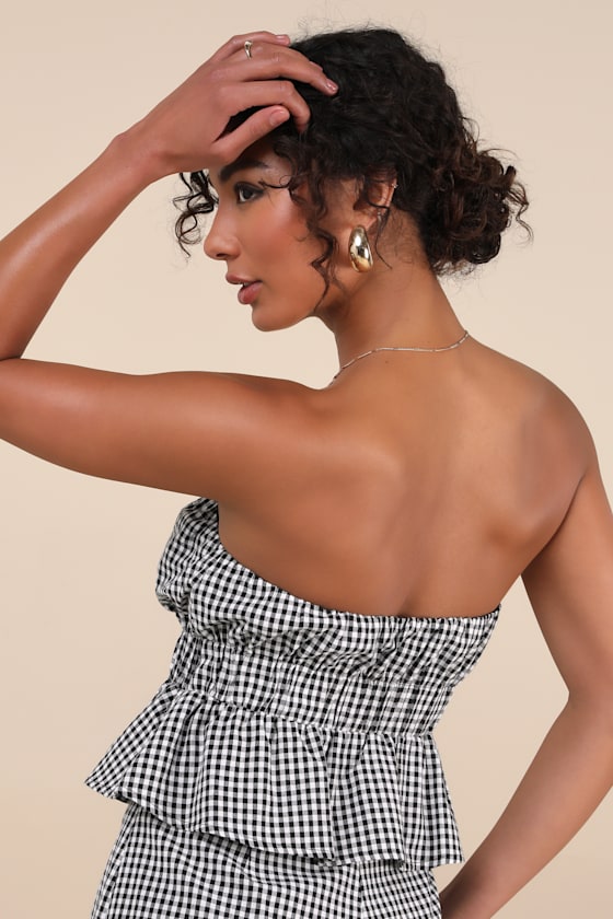 Lulus Daisley Black And White Gingham Peplum Top