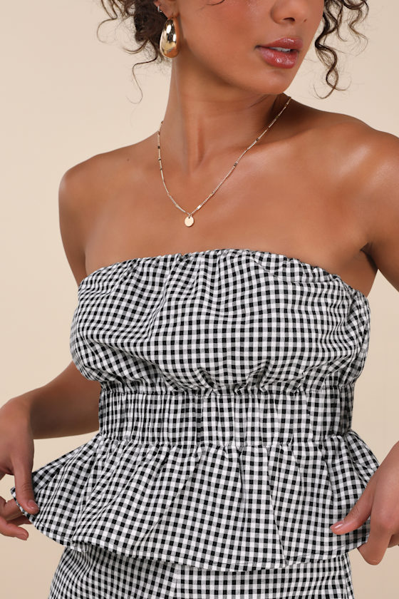 Lulus Daisley Black And White Gingham Peplum Top