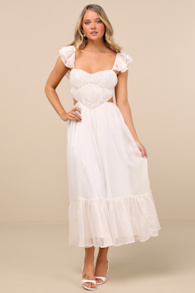 Mio Ivory Pleated Tie-Back Midi Dress 2