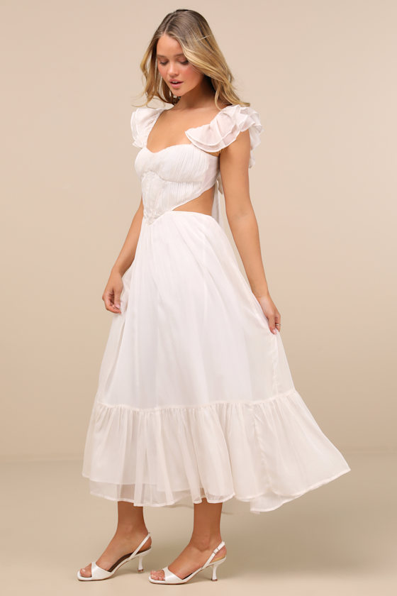 Mio Ivory Pleated Tie-Back Midi Dress 3