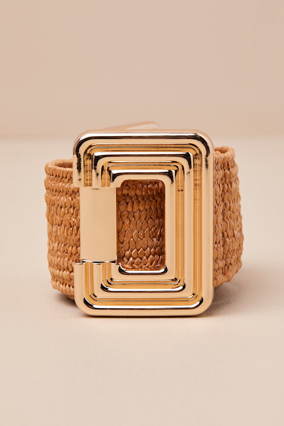 Lulus Dajana Tan And Gold Straw Woven Belt