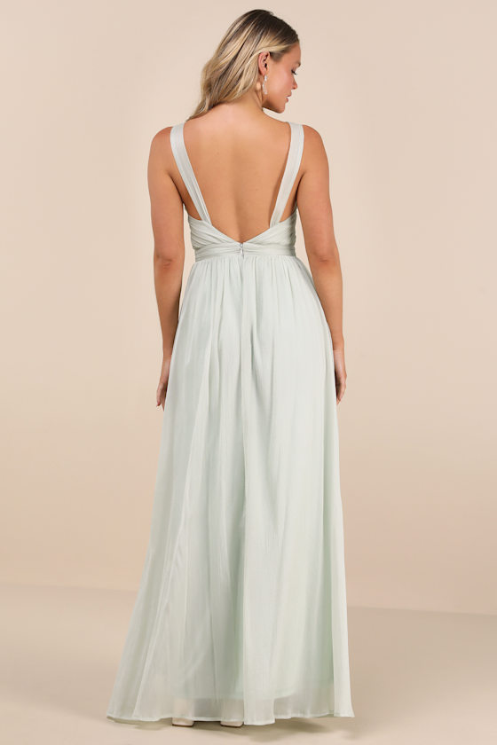 Lulus Leyton Light Sage Crinkle Knotted Backless Maxi Dress