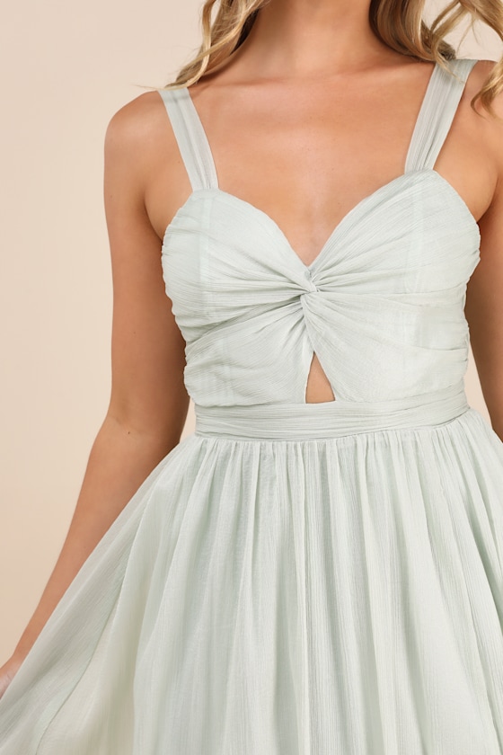 Lulus Leyton Light Sage Crinkle Knotted Backless Maxi Dress