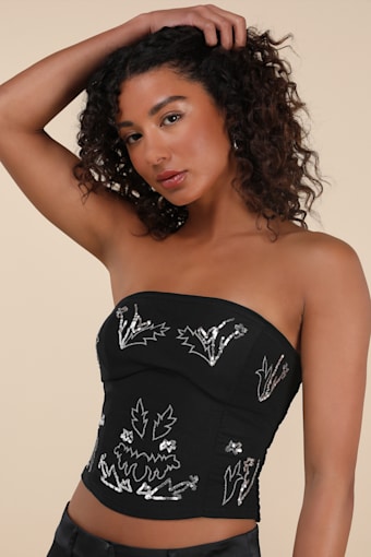 Suni Black Mesh Sequin Crop Top 1