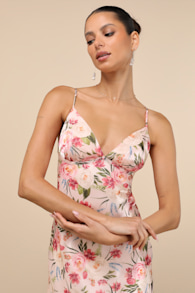 Alaia Blush Multi Floral Satin Backless Midi Dress 5