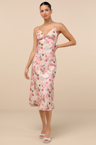 Alaia Blush Multi Floral Satin Backless Midi Dress 2