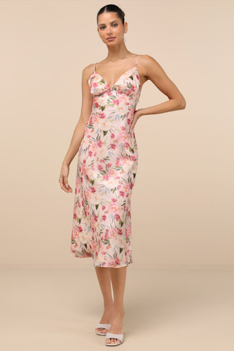 Alaia Blush Multi Floral Satin Backless Midi Dress 2