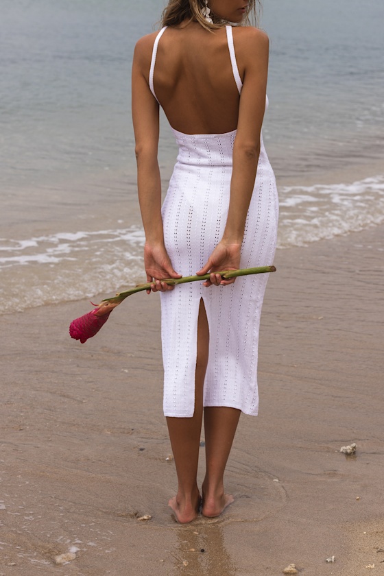 Lulus Vevina White Knit Halter Rosette Swim Cover-up Dress In White