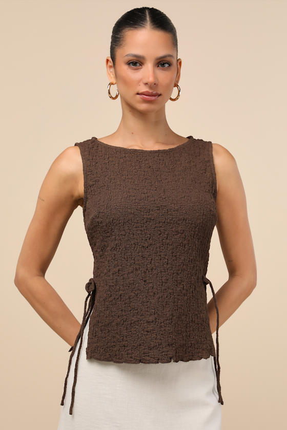 Image of Bizzy Brown Textured Side-Tie Tank Top