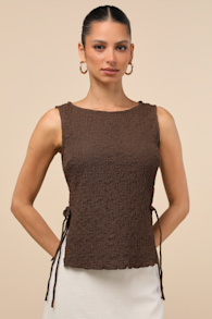 Bizzy Brown Textured Side-Tie Tank Top 4