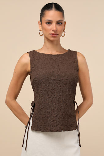 Bizzy Brown Textured Side-Tie Tank Top 4