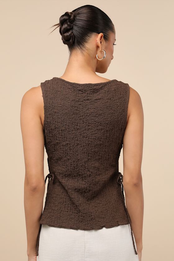 Bizzy Brown Textured Side-Tie Tank Top - thumbnail 3