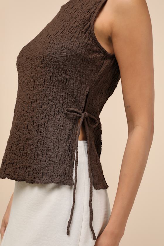 Bizzy Brown Textured Side-Tie Tank Top 3