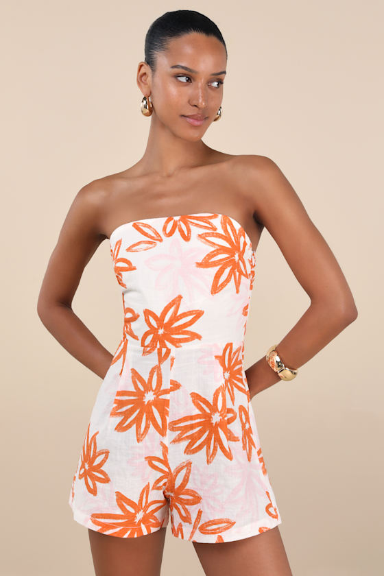 Sanctuary White Floral Strapless Romper 2