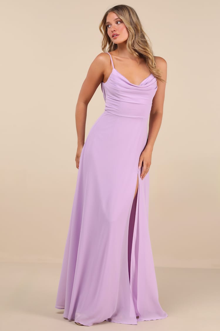 Gown Lavender Cowl Neck Dress Starlit Purple Cowl Neck Prom Dress Azazie