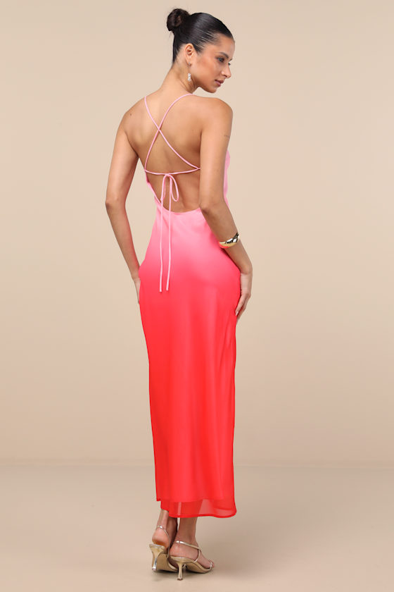 Image of Ottavia Pink and Red Ombre Backless Maxi Dress