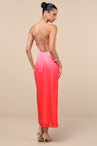 Ottavia Pink and Red Ombre Backless Maxi Dress 1