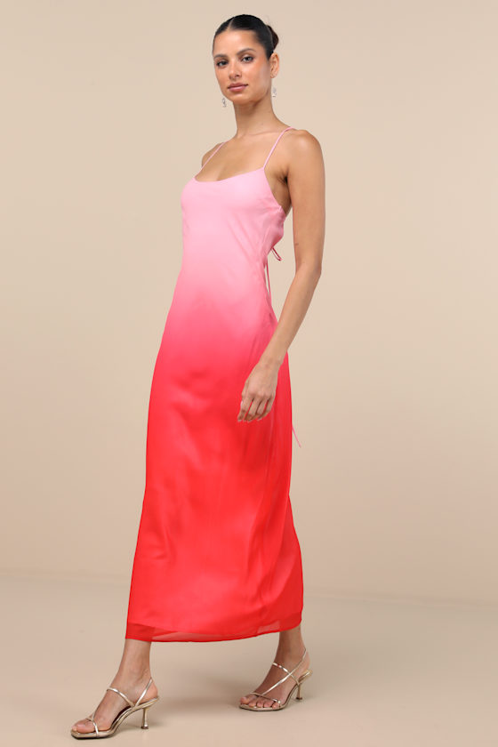 Lulus Ottavia Pink And Red Ombre Backless Maxi Dress