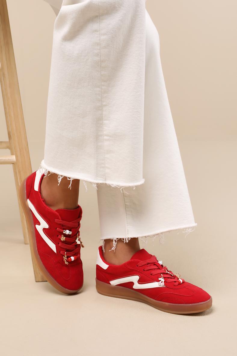Giia Red Multi Suede Charm Lace-Up Sneakers