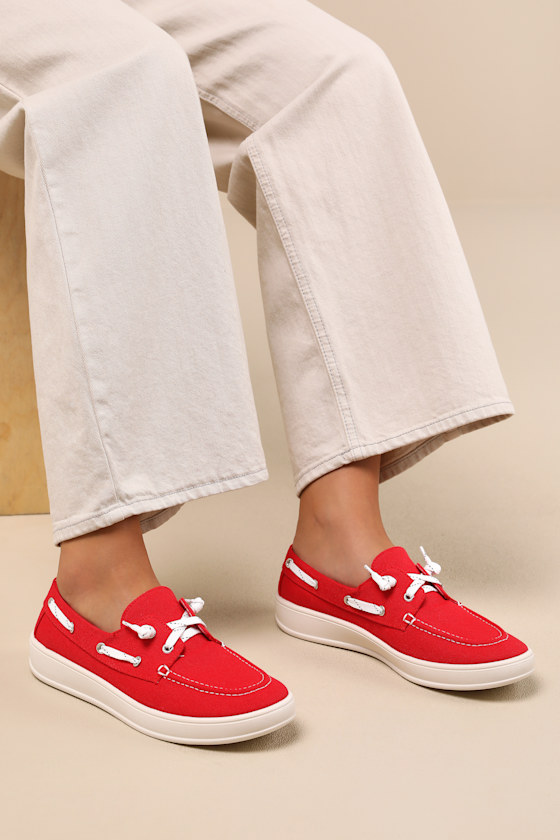 Madden Girl Galley Red Canvas Boat Shoes In Red