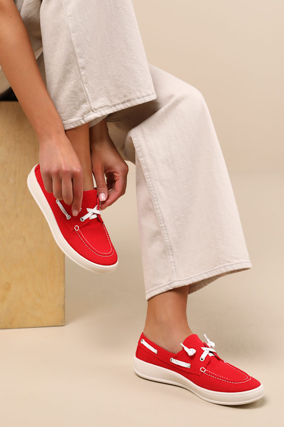 Madden Girl Galley Red Canvas Boat Shoes In Red