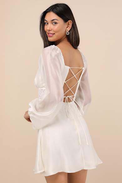 knee length dresses for ladies Women's White Dress Mini Dress Ruffle Date Vacation Streetwear Casual V Neck Long Sleeve White Color